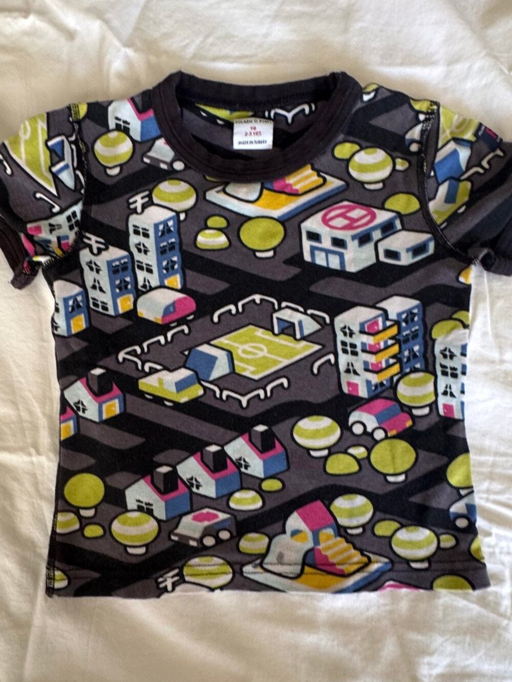 Polarn O. Pyret Toddler Tee, Multi-Colored City Print, Size 2-3T